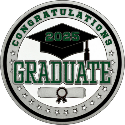 Dark Green "Congratulations Graduate 2025" with Black Rim, Tassel & Ribbon